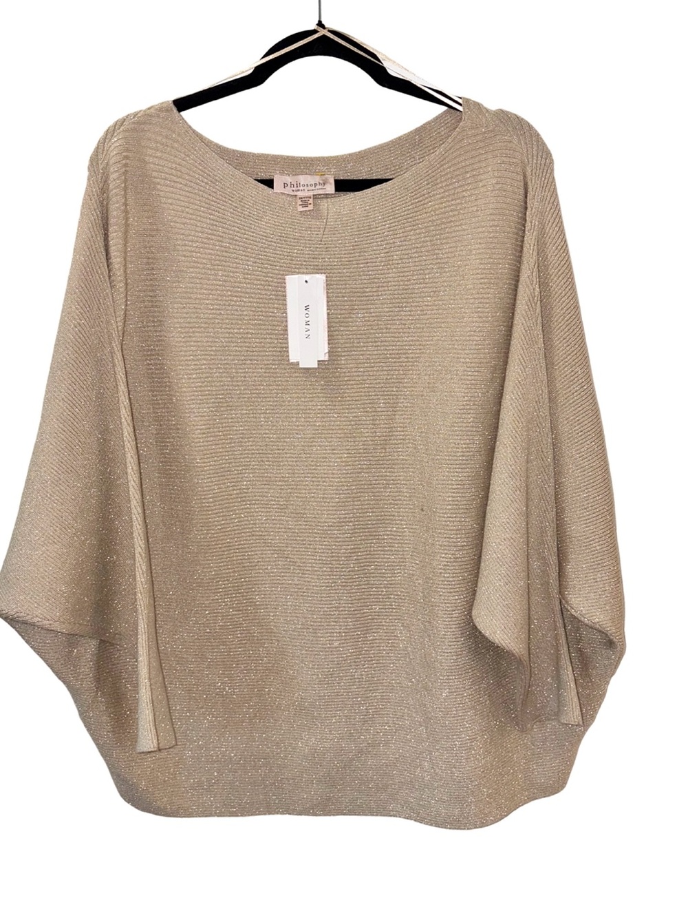 NWT Philosophy Gold Metallic Batwing Knit Boat Neck Sweater 3X